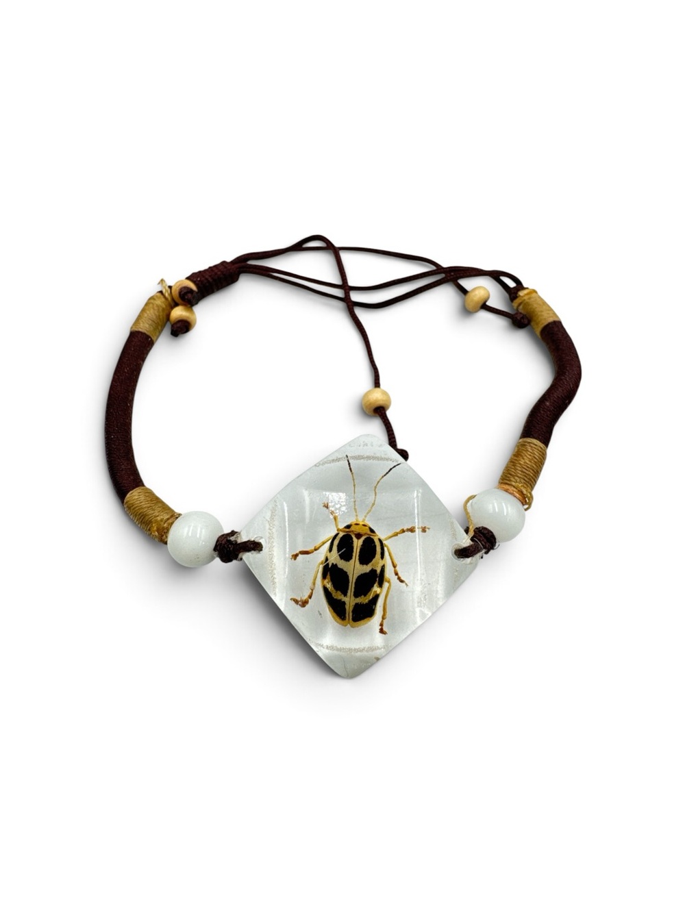 Vintage Y2K Real Beetle Lucite Adjustable Cord Bracelet Insect Oddities Jewelry